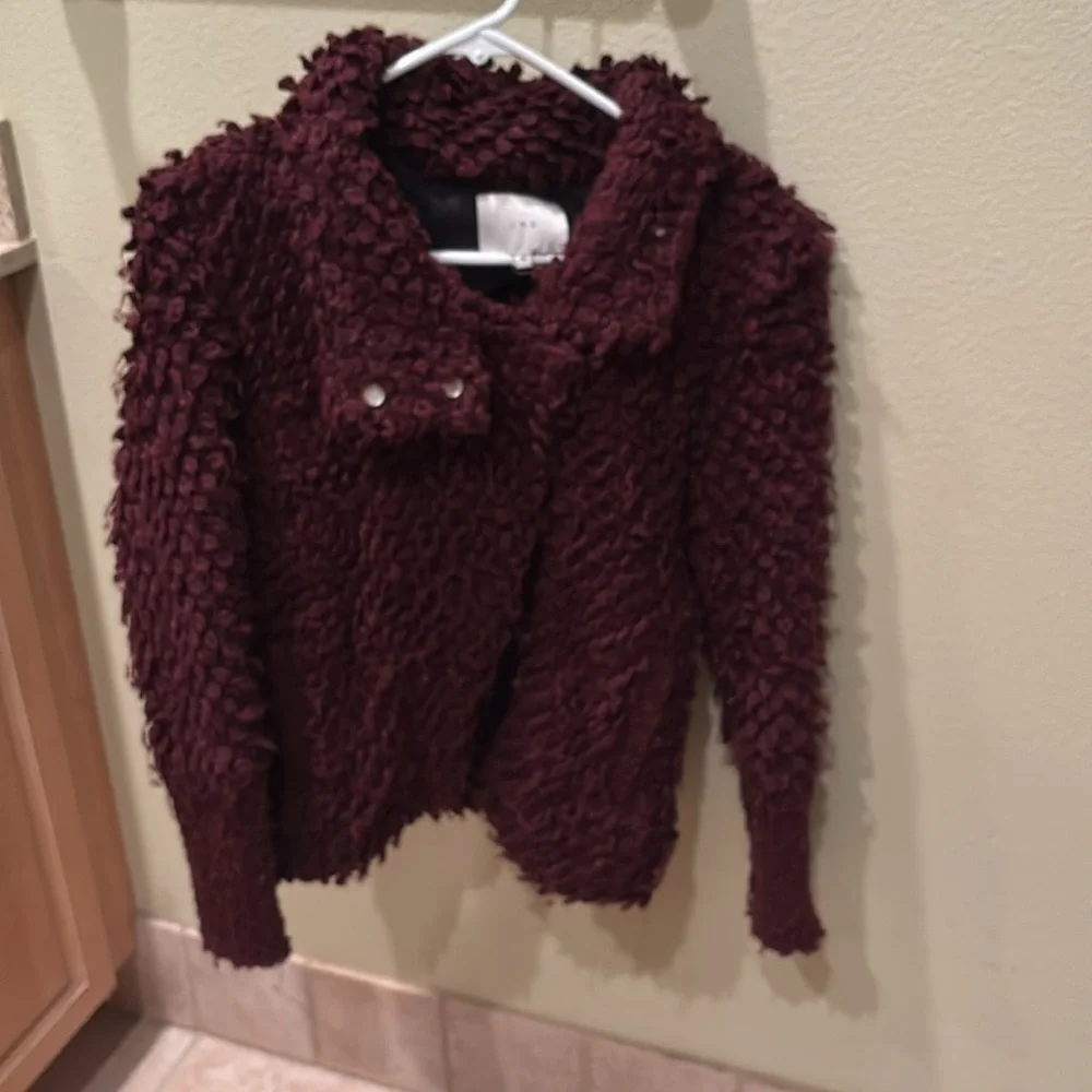 NWOT IRO Cathy woman's maroon fuzzy jacket